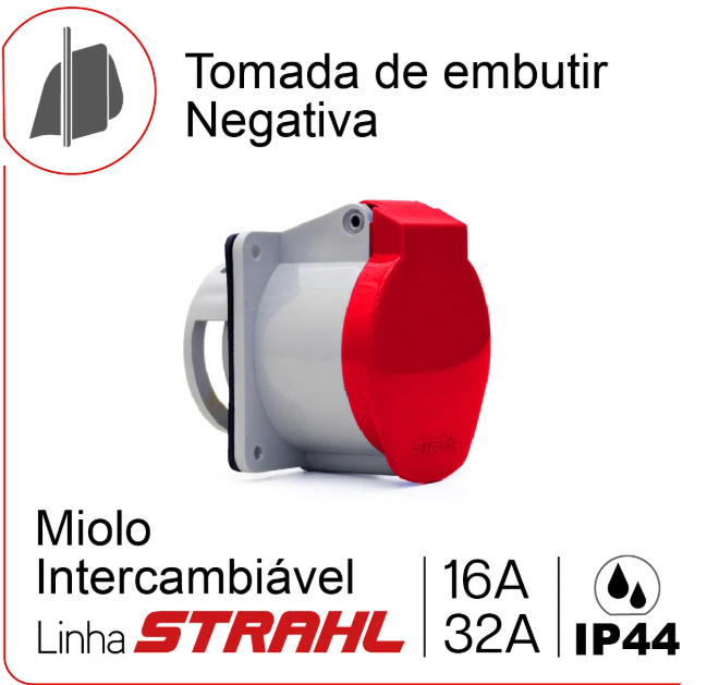 Tomada de Embutir Negativa Linha Strahl Ip 44 Miolo Intercambiável